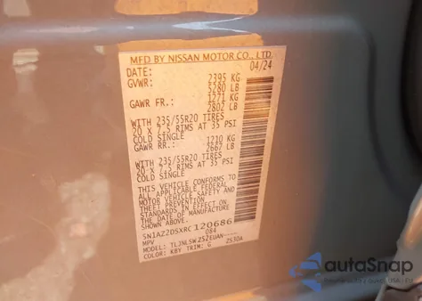 2024 Nissan Murano Platinum Intelligent Awd from USA, damaged, VIN 5N1AZ2DSXRC120686